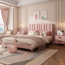 American light luxury modern simple children bed girl princess bed net red leather soft bag bed girl bed single bed
