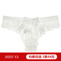 Miss Ya sexy spring and summer womens panties bow hollow lace breathable incognito low waist womens thong
