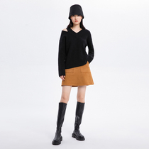 NOME womens neck neck long sleeve black versatile simple waist waist slim woolen T-shirt womens WUIC0021