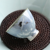 Liuhitang handmade ceramic tea cup Jingdezhen handmade high temperature kiln hand-painted crane Cup high foot tea cup