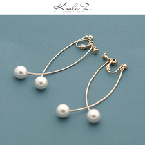 Japanese Joker before and after simple curve pearl earrings ear clip earrings ear clip without ear hole female temperament spiral Minimalist cold wind