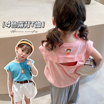 Girls 2021 summer new little girl baby net red short-sleeved t-shirt pure cotton Western style childrens halter top tide