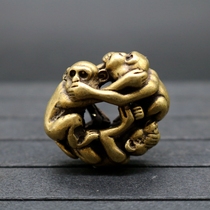 Solid bronze monkey handlebar piece antique bronze sculptures Three nots of monkey pendant brass micro-sculpted three little monkey ancient playing chore