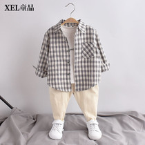 Boys shirts spring and autumn long-sleeved Korean version 2021 new thin jacket childrens baby childrens cotton and linen shirts tide