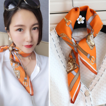 Orange high-end 100% mulberry silk silk scarf silk small square wild turban scarf scarf autumn and winter New Lady