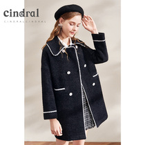 Hedy 2021 Winter New coat womens black lapel double-breasted medium and long woolen coat slim temperament