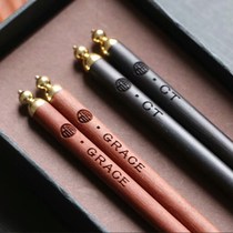 Unlacquered wooden chopsticks couples chopsticks Chinese Fu Lu Shou chopsticks set high-end tableware custom carved gift