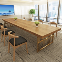 Nordic solid wood conference table long table simple modern Long Bar training table negotiation table original wood color Office table and chair combination
