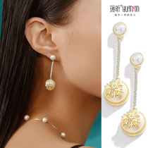 Snowflake ear clip without ear hole female 925 silver pin earrings Pearl temperament fairy spirit Super fairy Super fairy high grade earring ring