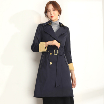 Counter with the same blue windbreaker womens mid-length 2021 high-end European temperament British style coat tide 8528QL