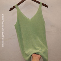 Large size V-collar ice silk camisole vest women wear Korean version of the base with bright silk jacket 2021 summer New