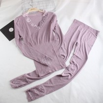 Shanny Show Fever Fiber Lace Warm Lingerie Suit Sexy V collar close-fitting long sleeve beauty body beating bottom female autumn clothes