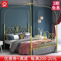 Nordic iron bed Double bed Modern simple creative bedroom iron frame bed ins personality four-poster bed shelf iron art bed