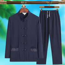 Cotton and hemp Tang suit mens long-sleeved suit Middle-aged and elderly spring and autumn thin dad long-sleeved grandfather outfit Chinese style clothing