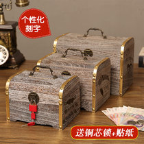 Banknote coins deposit money pot boys girls only cant get in childrens savings tank with lock big store money tank wooden box