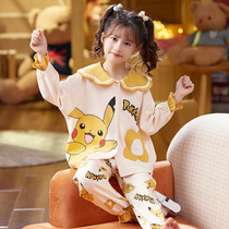 New children's pajamas Girls' Pure Cotton and Long Sleeved Thin Little Girls Princess Home-made Clothing Suit