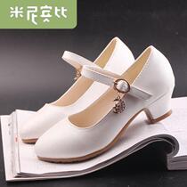Womens shoes 2021 new childrens shoes Princess middle child rhinestones white student performance dance high heel single shoes
