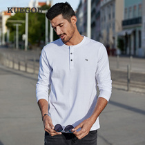 Kuegou men Henry collar Long sleeves T-shirt mens clothing spring minimalist blouses comfortable pure cotton undershirt 88011