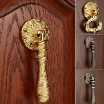 Light and luxurious European-style kitchen cabinet with handle cabinet door handle imitation ancient solid wood wardrobe door handle golden single-hole hardware