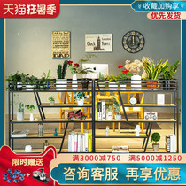Solid wood flower rack shelf Simple Wrought iron multi-layer bookshelf Floor-to-ceiling living room screen office partition display rack