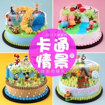 New simulation cake cartoon train Mickey Mouse bear big pink piggy cake scene birthday cake model