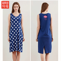 Kiree Family Residence 2020 Summer New Sleepwear Woman Modale Round Dot Striped Student Sleeveless Sleeping Dress Mid-Length Dress