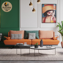 Nordic leather sofa Italian minimalist style two-person living room small apartment leather sofa combination