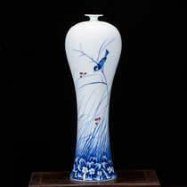 Master of Ceramics in Jingde Town hand-painted blue-flower porcelain large vase Chinese living room wine cabinet entrance decoration pendant