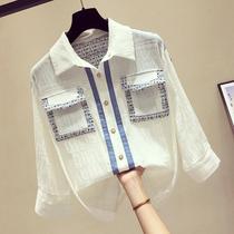 Hong Kong pop brand all-match thin shirt womens 2021 spring new slim slim three-point sleeve fashion top shirt