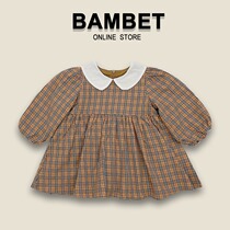 Italian BAMBET childrens wear autumn lattice dress girl foreign skirt 2021 autumn cotton long sleeve dress