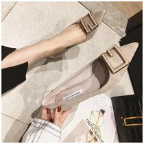 High heels womens spring 2021 new thin-heeled pointed square buckle wild sexy shallow mid-heel suede single shoes