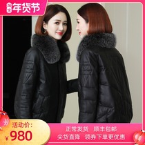Henning Leather Coat Woman Winter 2021 New Fox Fur Collar Leather Grass Thickened Sheep Leather Genuine Leather Down Clothing Short