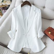 JOLIMENT cotton linen blazer womens 2021 spring new craft jacquard seven-point sleeve linen small suit top