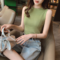 Sleeveless knitted vest female summer wear slim ice thin round neck T-shirt solid color temperament pullover Suspender top
