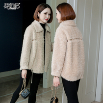 Haining granular sheep shearing jacket womens short 2021 autumn and winter new fur coat small loose Korean version