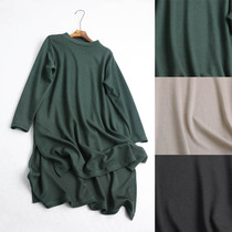 S155D 1015 minimalist casual open fork design easy round collar front short rear long vertical bar knit dress