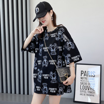 Pregnant woman Xia Fashion medium long pure cotton short sleeve T-shirt female Han version of the new loose big code to go outside the clothes and fashion tide