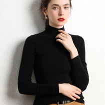 Spring and Autumn's new pure goatmere bottom-up shirt spinning cashmere shirt female half-high collar thin-collar slimmed sweater