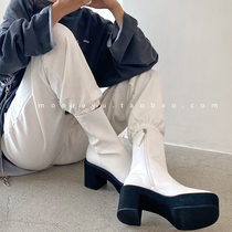 South Korea East gate womens shoes 2021 autumn and winter rough heel square head short boots female waterproof bench high heel thick bottom boot tide