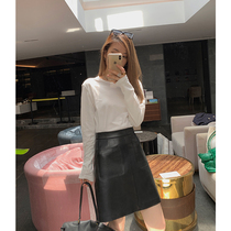 MSBEAST imported sheep leather leather skirt womens high waist A swing skirt skirt skirt spring and autumn 2021