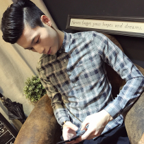 Pure color neutral small code mens clothing XS code small number plaid long sleeve shirt man 160 slim fit undershirt tide man