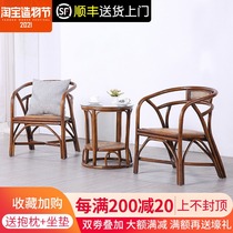 Rattan chair Three-piece set Indoor balcony bedroom leisure table and chair Garden tea chair Handmade real rattan household rattan chair combination