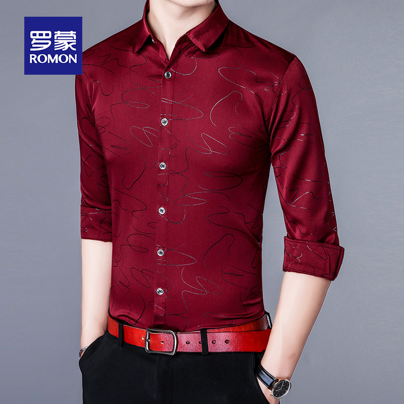 Romon shirt long-sleeved mens business leisure career plaid shirt 2021 spring high-end new slim-inch shirt