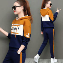 Autumn fashion new belly-covered casual sports suit female students foreign-style slim sweatsuit two-piece tide