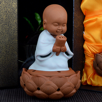 Ceramic incense burner Ru kiln wishing little monk monk pan aromatherapy incense furnace agarwood sandalwood smoker ornaments