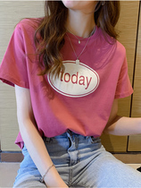 Cotton Short Sleeve T-shirt Women Summer 2021 New Korean Loose Print Top Round Neck Half Sleeve base shirt