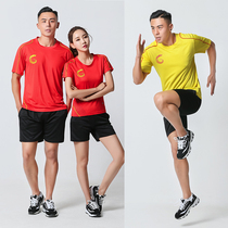 China red marathon suit Short-sleeved class suit Quick-drying T-shirt Mens and womens running suit suit running group customization