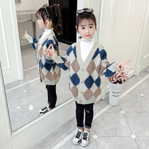 Girls sweater cardigan thick autumn winter dress long 8 Korean version 12 years old 3 big Children girl knitted coat 2021 New