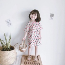 2021 new T-shirt baby girl summer children short sleeve female Korean dress girl medium long strawberry T-shirt skirt