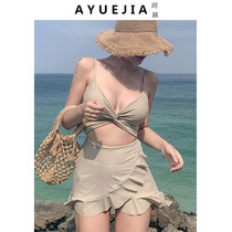 Swimsuit Womens Summer 2022 New Sexy Conjoined Dress Conservative Shade of Lean Pure Desire for High Sensation Swimming